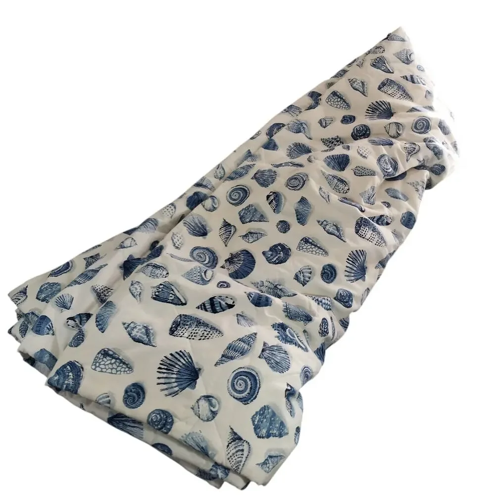 WAVERLY CLASSICS! CREAM & BLUES SEA/SHELLS PATTERN BEDSPREAD+ 2 WINDOW VALENCES!
